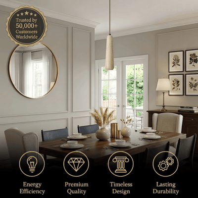 Zenno Modern Pendant Light — Natural Wood & Stone Cylinder for Dining Room