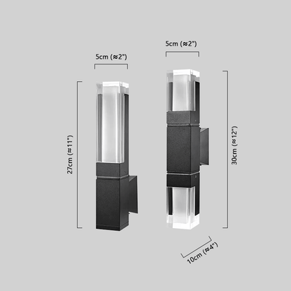 Modern Black Rectangle Outdoor Wall Light Dimension