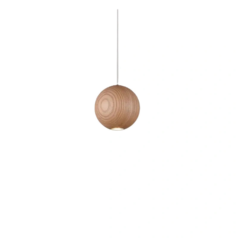 Zenno Minimalist Wood Pendant Light - Brown Globe for Living Room/Dining Room