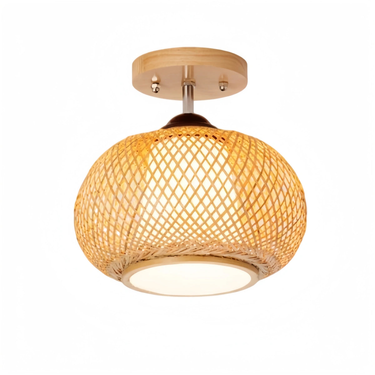 Bamburo Rustic Boho Rattan Ceiling Light – Bamboo Flush Mount for Hallway
