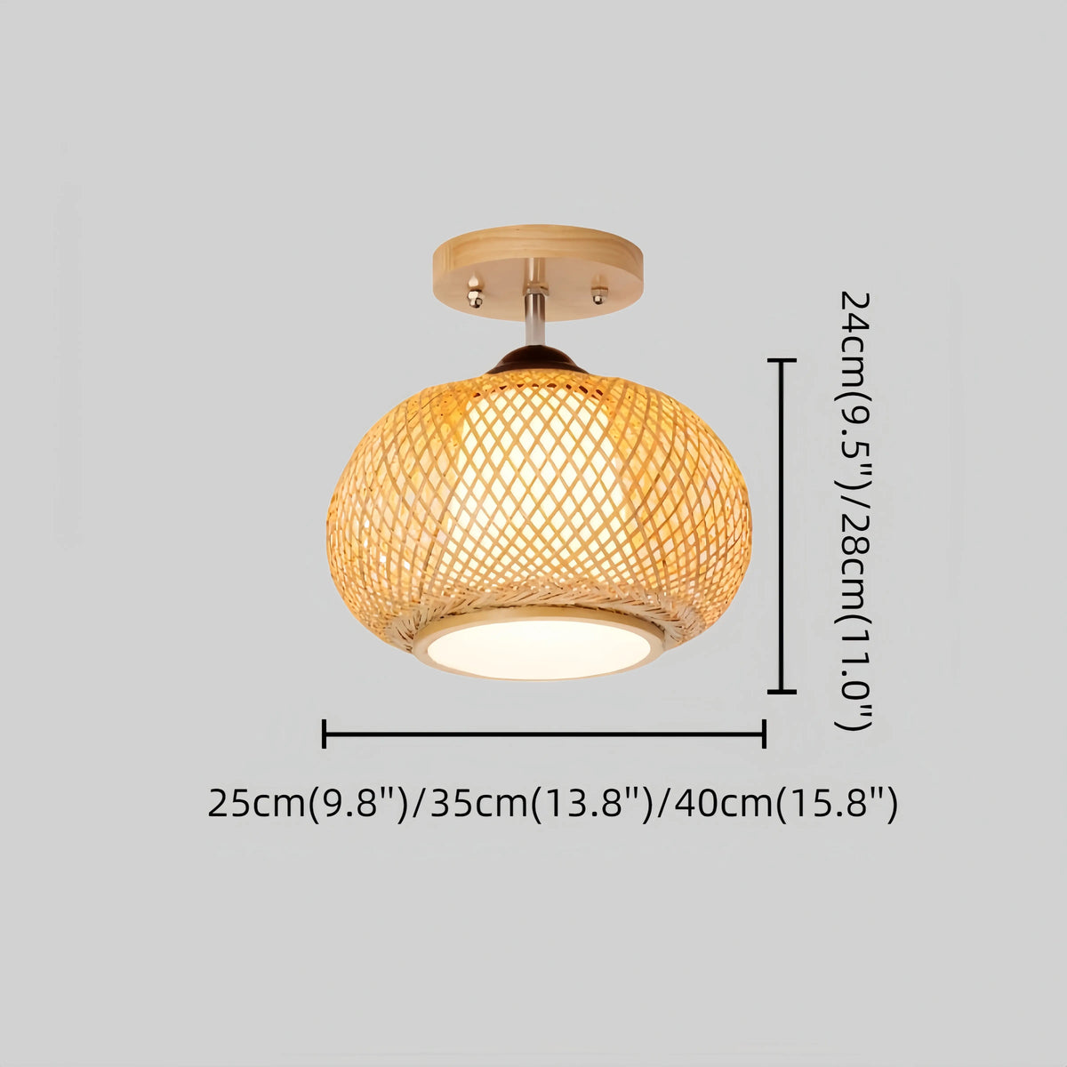 Bamburo Rustic Boho Rattan Ceiling Light – Bamboo Flush Mount for Dimensions