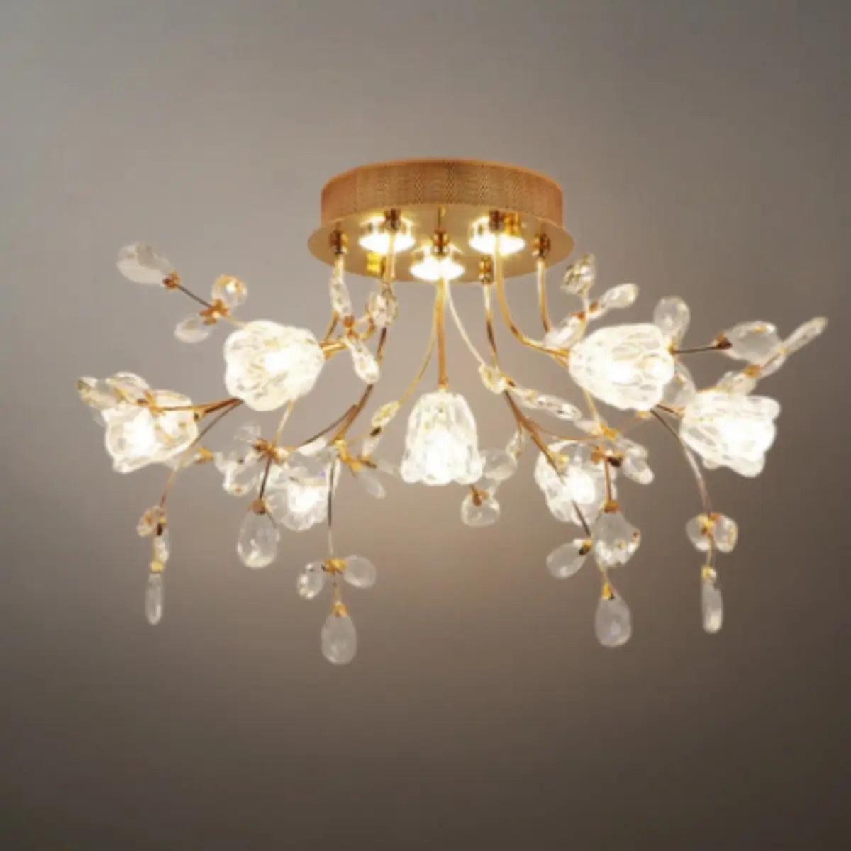 Excelis Royal Dendrite Ceiling Light – Gold Metal & Glass Fixture Living Room/Bedroom