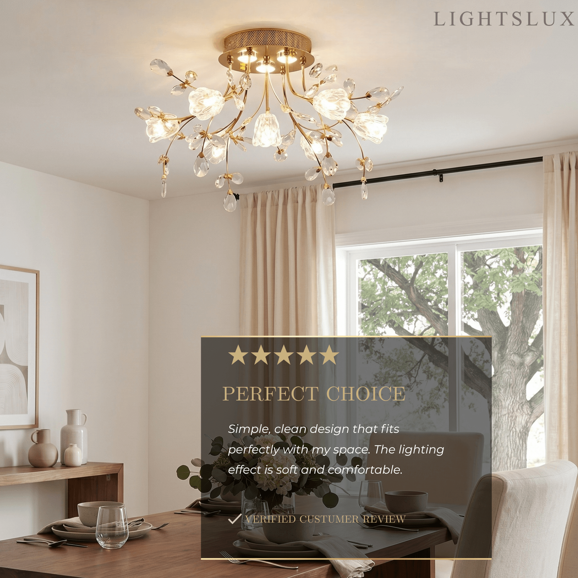 Excelis Royal Dendrite Ceiling Light – Gold Metal & Glass Fixture Living Room/Bedroom