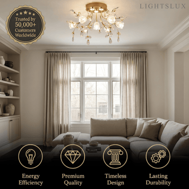 Excelis Royal Dendrite Ceiling Light – Gold Metal & Glass Fixture Living Room/Bedroom