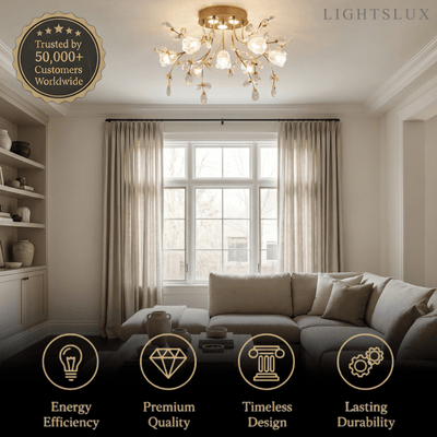 Excelis Royal Dendrite Ceiling Light – Gold Metal & Glass Fixture Living Room/Bedroom
