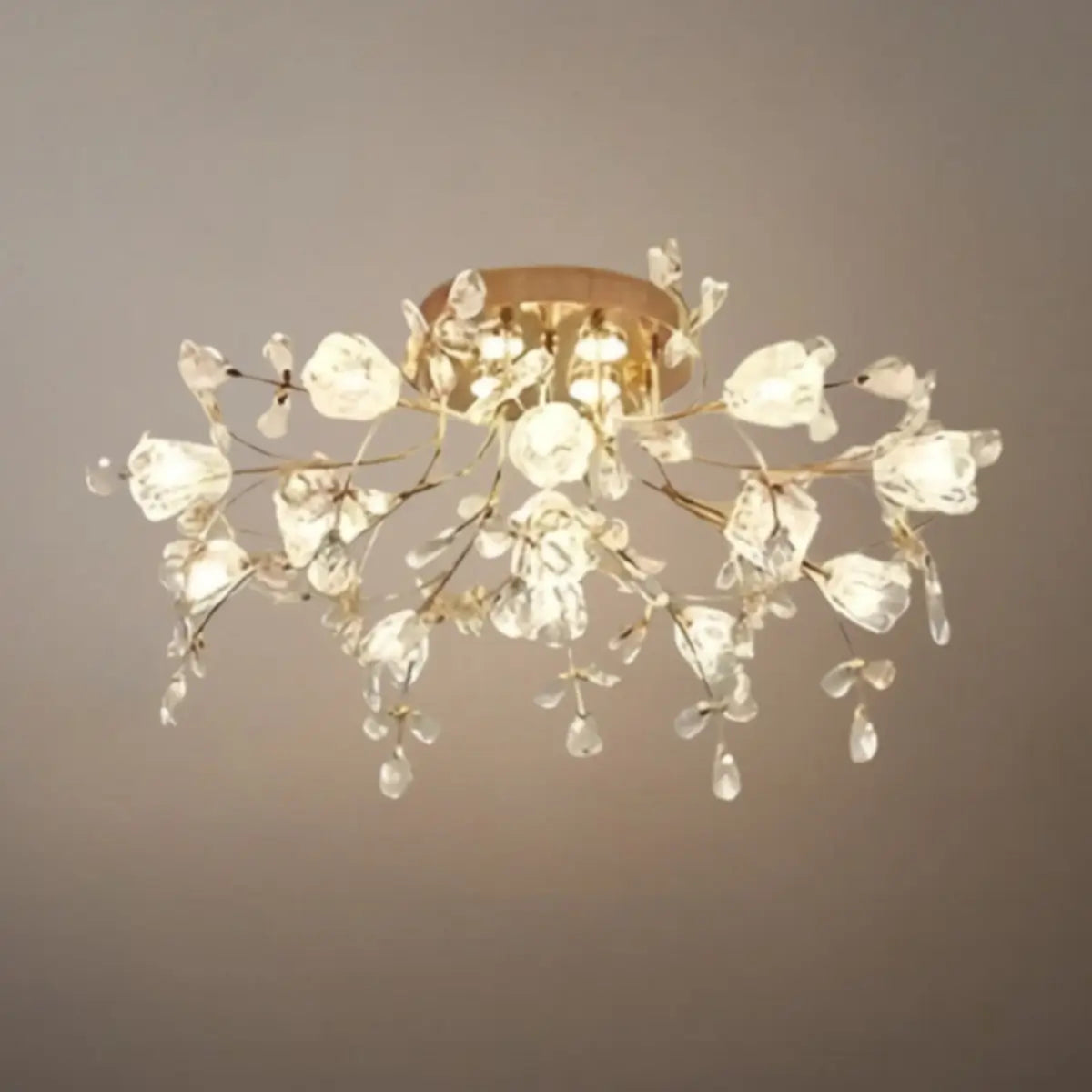 Excelis Royal Dendrite Ceiling Light – Gold Metal & Glass Fixture Living Room/Bedroom