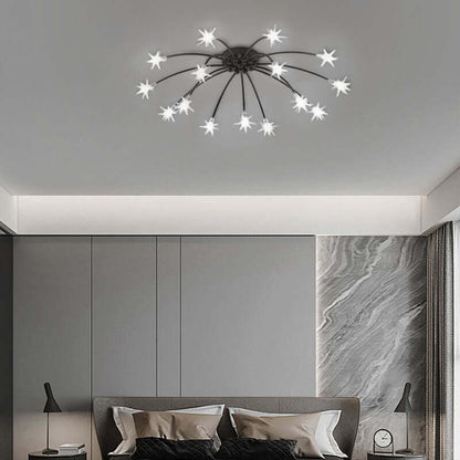 Art Deco Black 15-Head Ceiling Light for Living Room