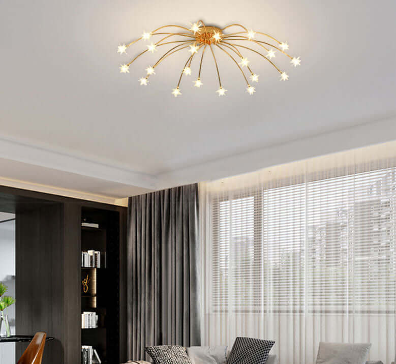 Art Deco Gold 21-Head Ceiling Light for Living Room