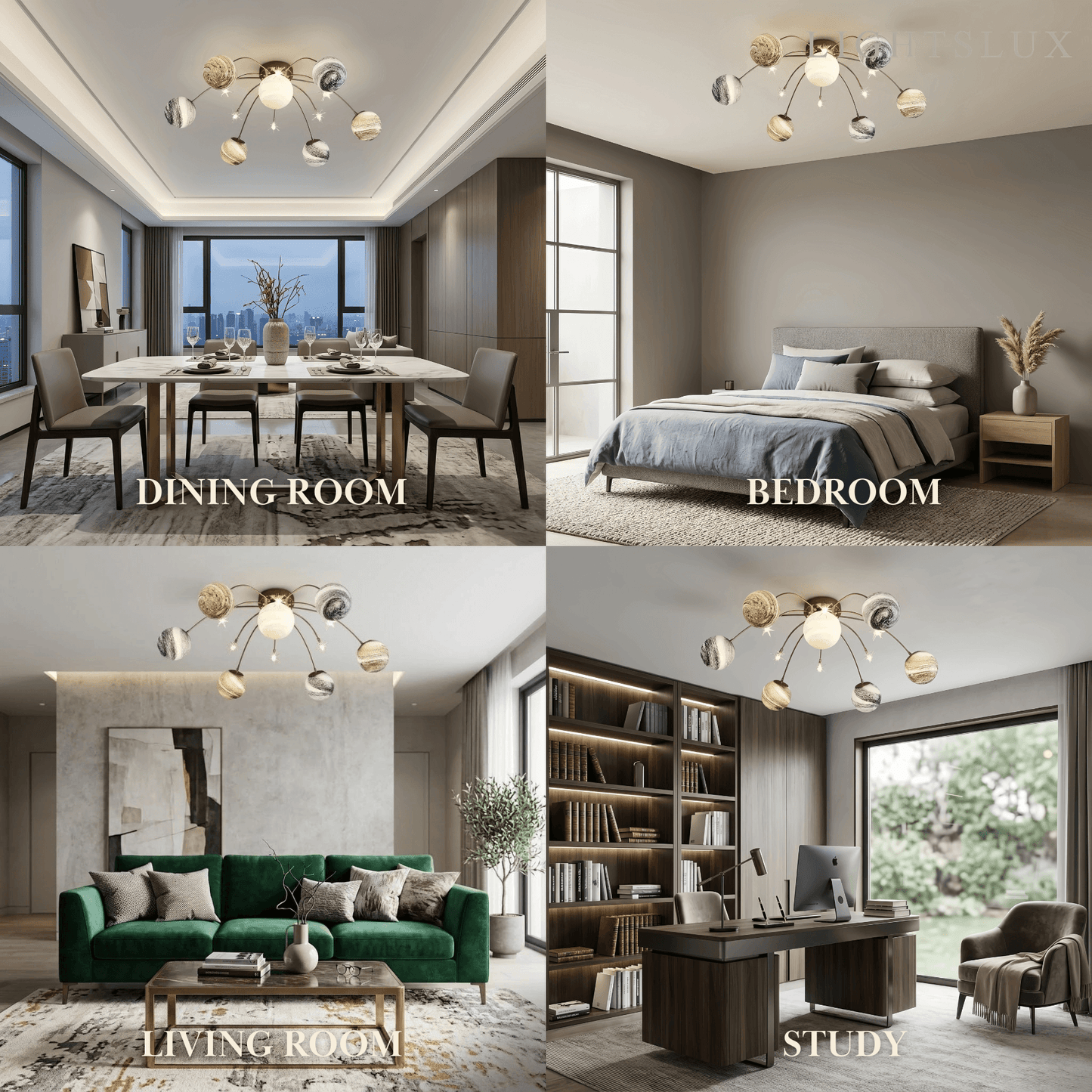Nebula Art Deco Gold Frame Ceiling Light 