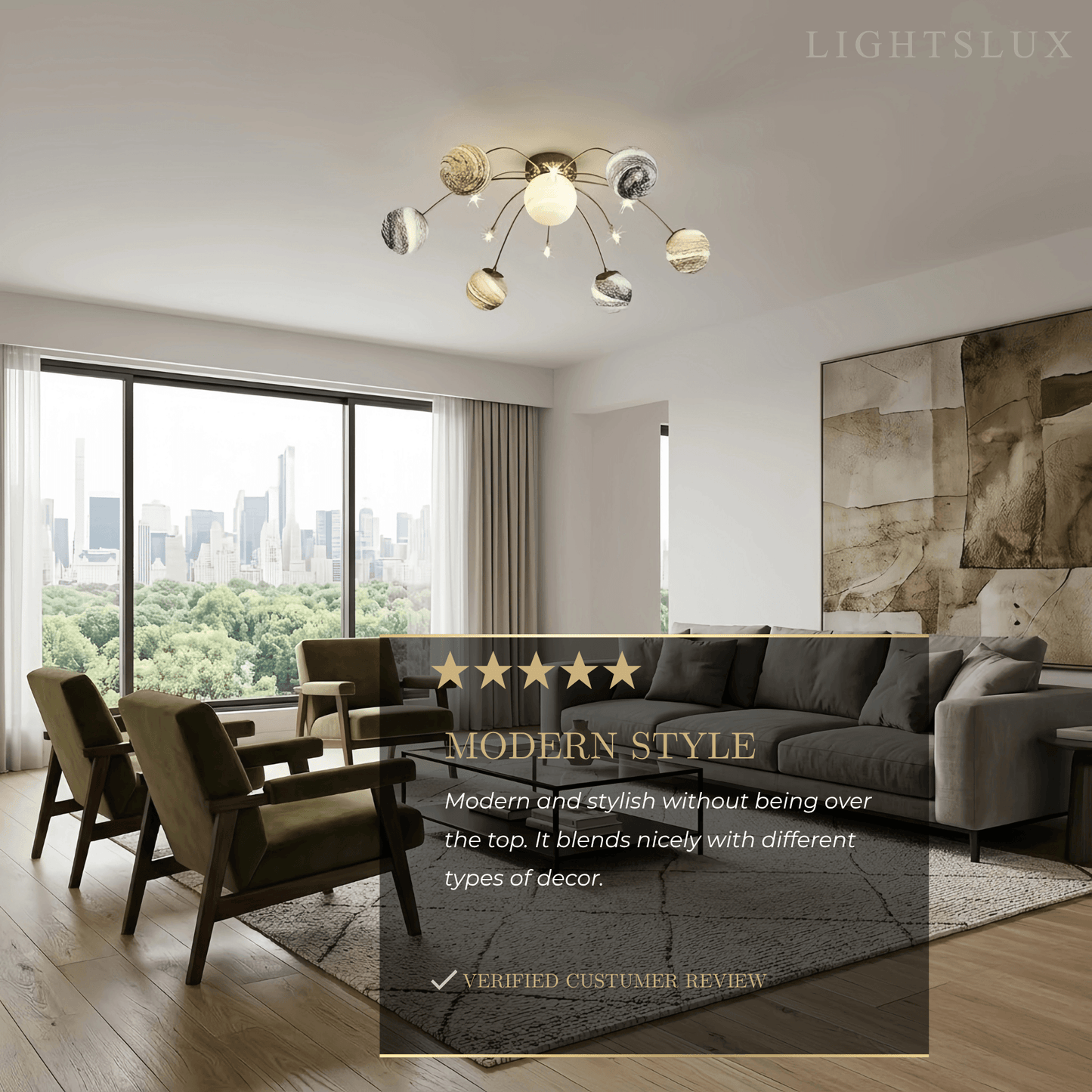 Nebula Art Deco Gold Frame Ceiling Light 