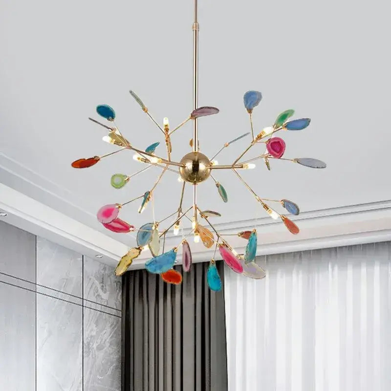 Excelis Art Deco Natural Agate Chandelier - Leaf