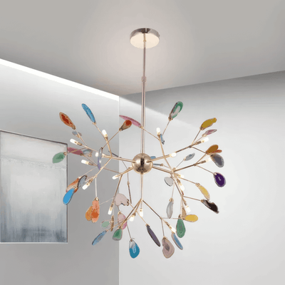 Excelis Art Deco Natural Agate Chandelier - Leaf
