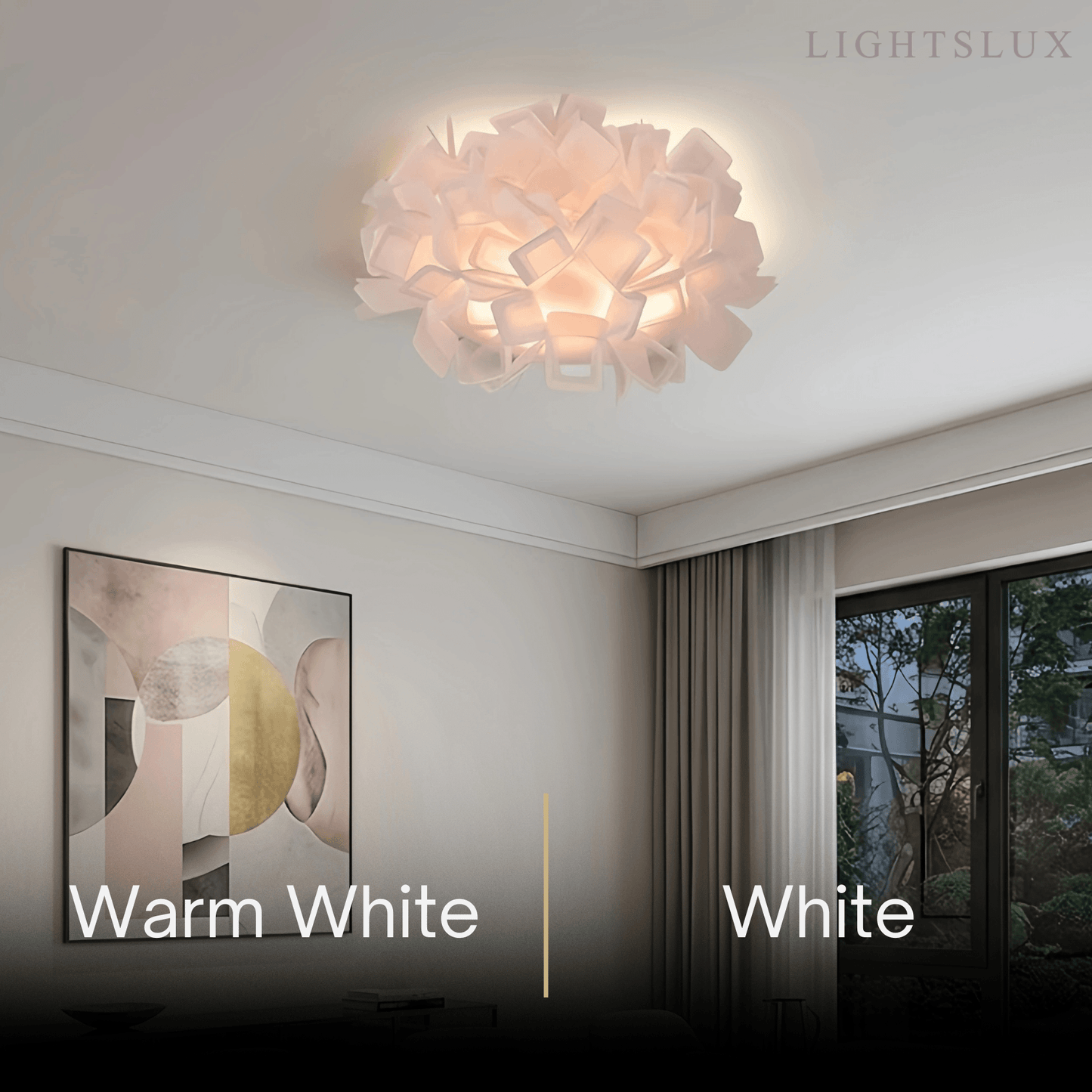 Lunara Art Deco Acrylic Ceiling Light - White Floral Design for Living Room
