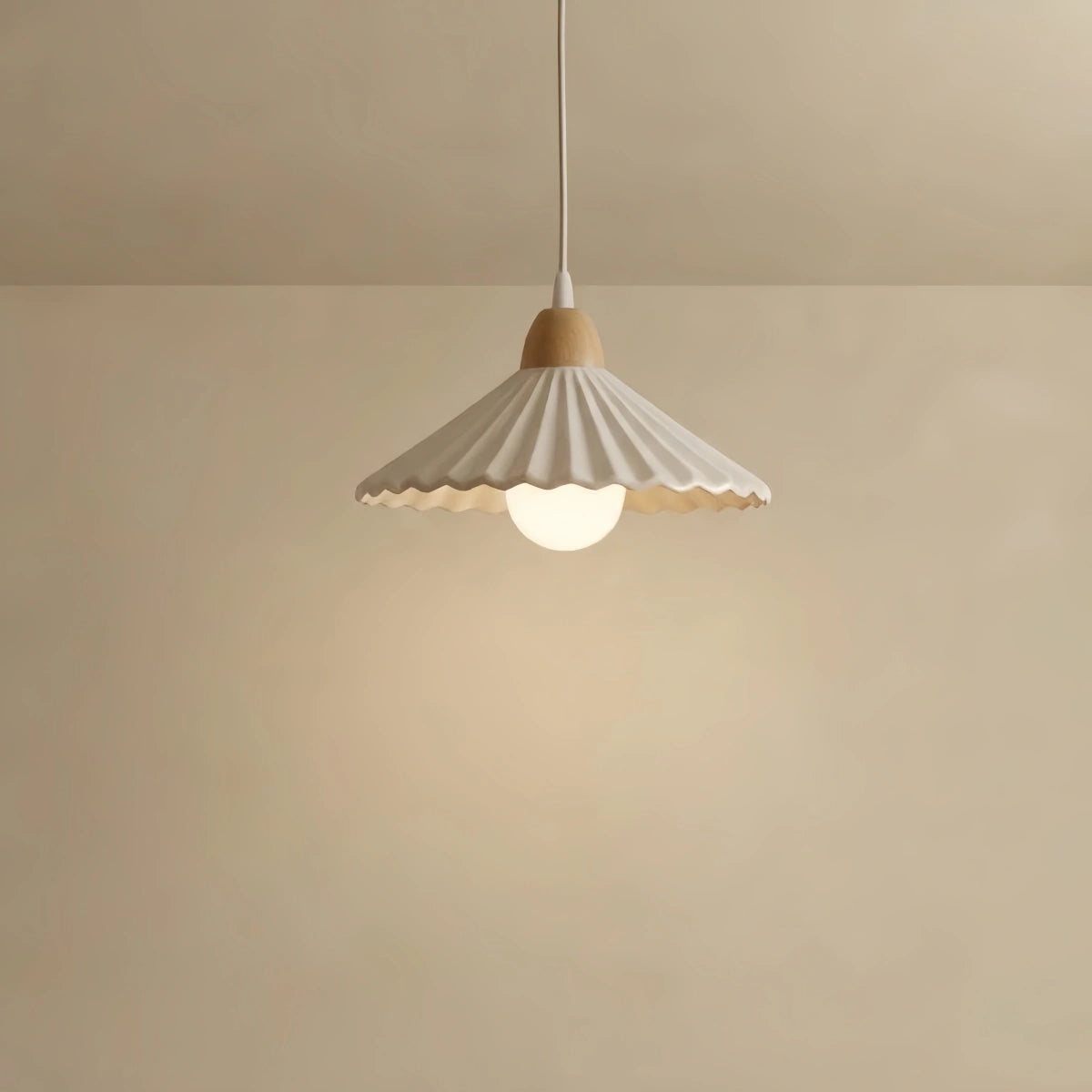 Modern Wood & Ceramic Pendant Light — Brown Conical Shade for Dining Room