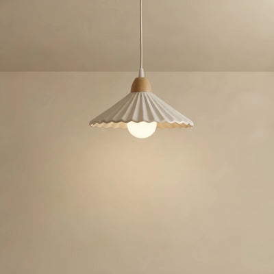Modern Wood & Ceramic Pendant Light — Brown Conical Shade for Dining Room