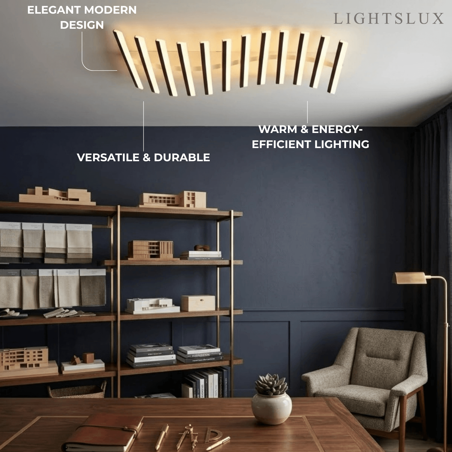 Arcato Minimalist Linear Flush Mount Light - Metal Ceiling Light for Living Room