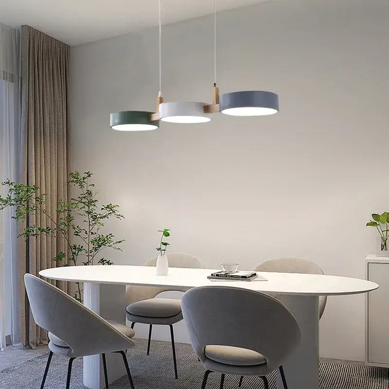 Arcato Nordic 3-Disc Pendant Light – Metal & Wood Lamp for Living Room