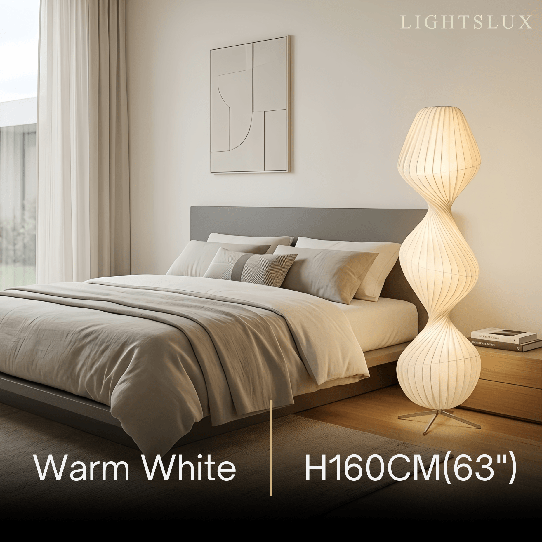 Zenno Art Deco Floor Lamp – White Pleated Fabric & Metal for Bedroom