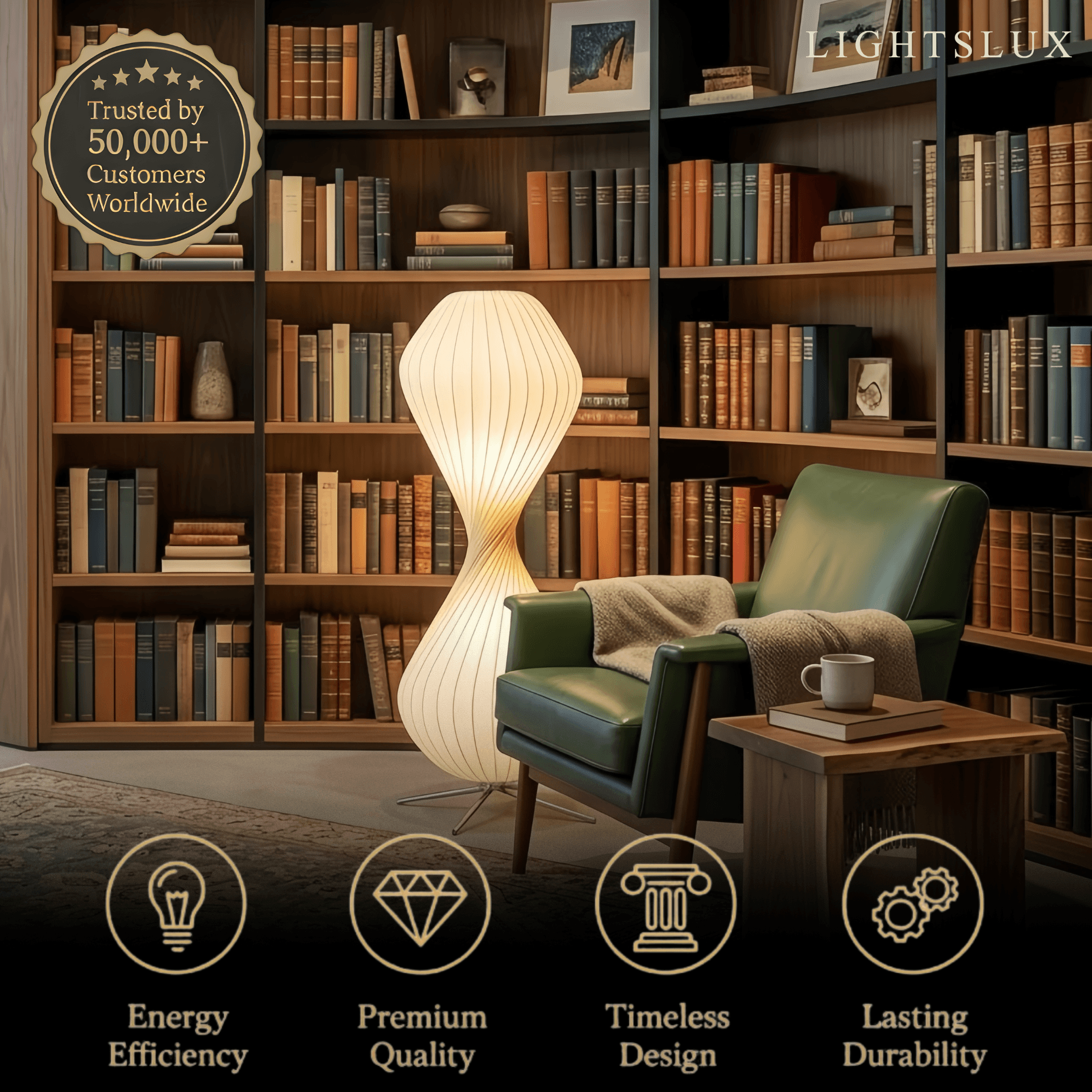 Zenno Art Deco Floor Lamp – White Pleated Fabric & Metal for Bedroom