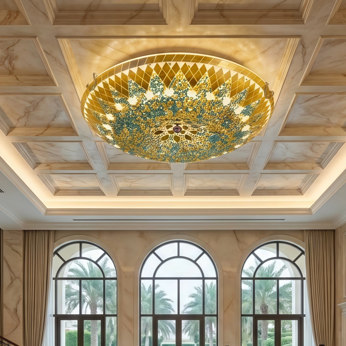 Mahara Mediterranean Ceiling Light - White/Yellow/Blue Metal & Glass for Bedroom