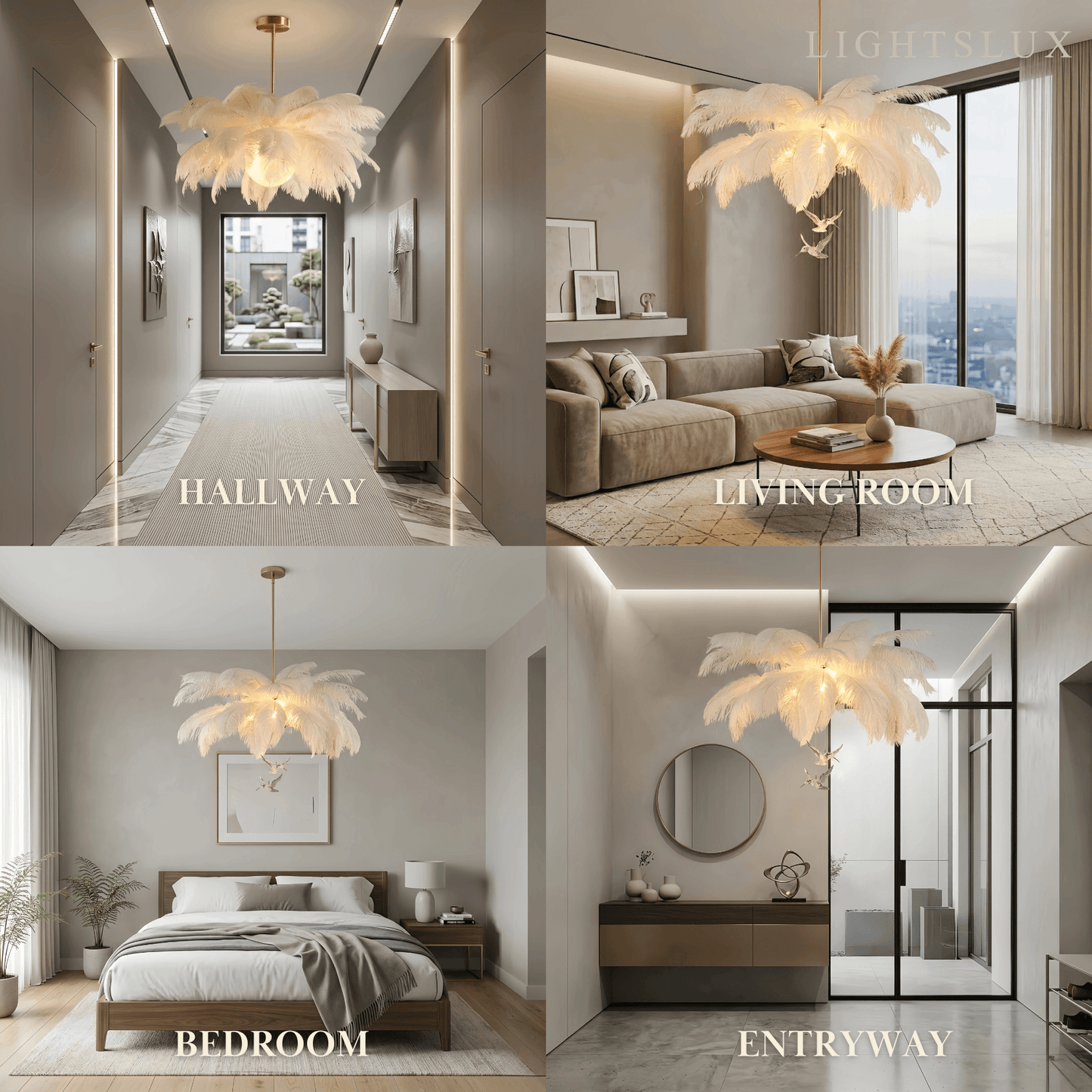 Lunara Art Deco Feather Chandelier