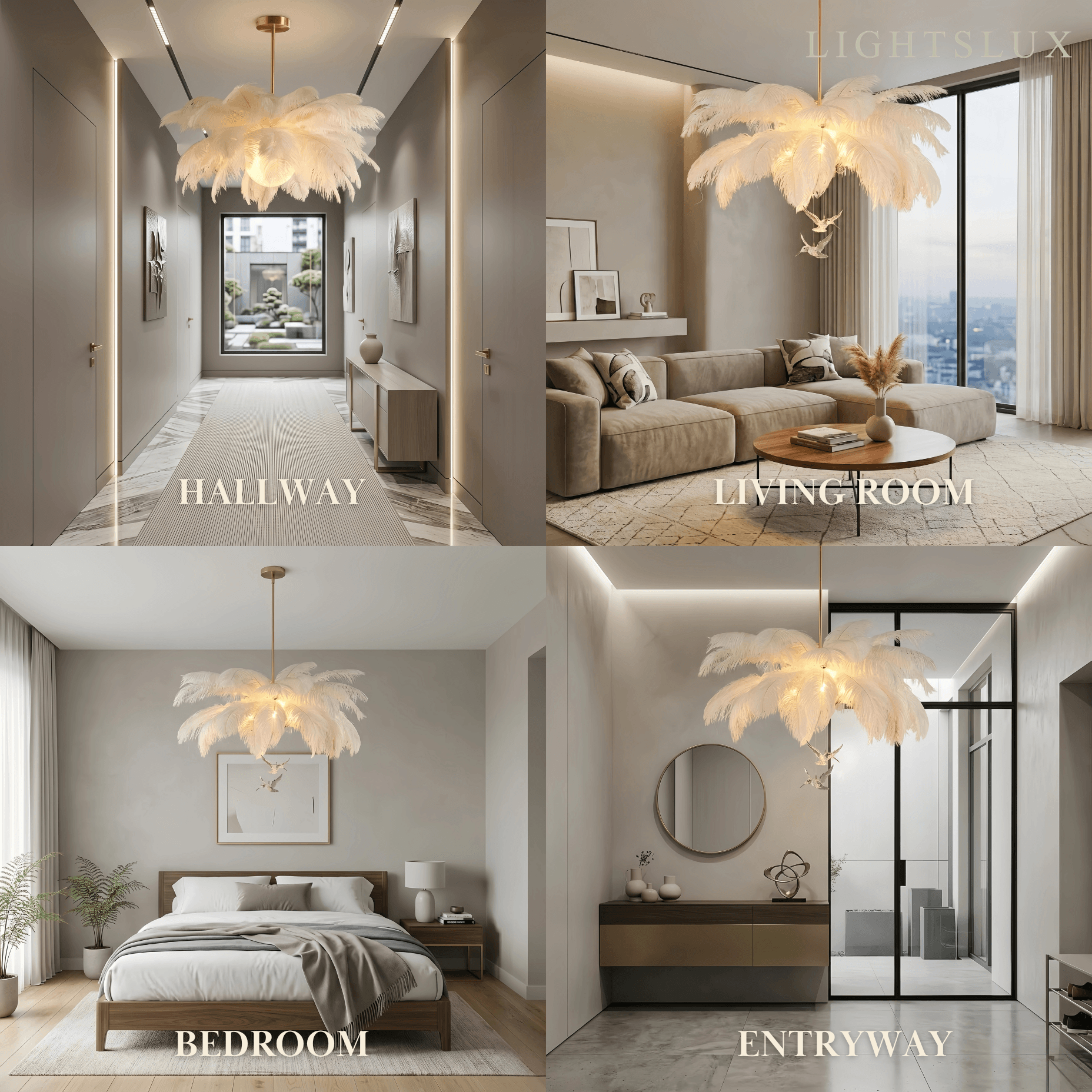 Lunara Art Deco Feather Chandelier