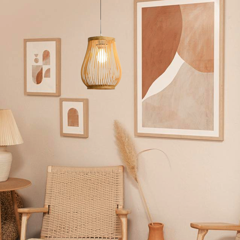 Bamburo Rustic Handwoven Rattan Pendant Light -- Natural