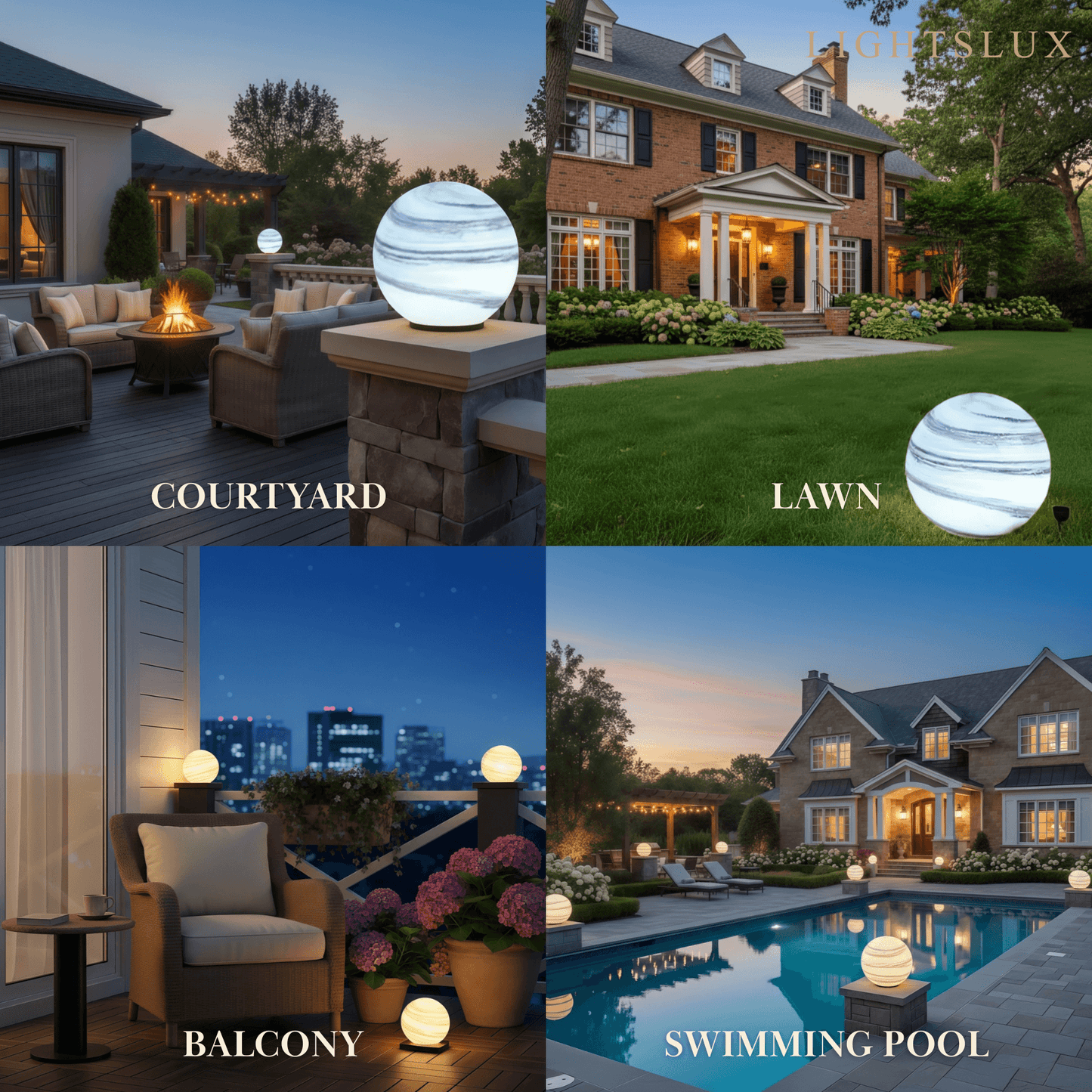 Lunara Art Deco Globe Outdoor Post Light – Moon-Shaped Metal/Glass Solar Pillar Lamp
