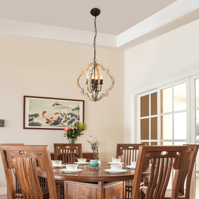 Wood Chandelier - 4-Light Candle Lantern for Dining Room