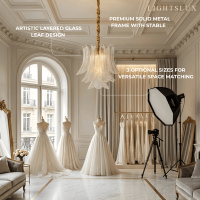 Excelis Luxury Sculptural Glass Leaf Chandelier -- Metal Frame for Shop