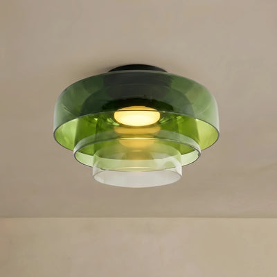Modern Glass Ceiling Light - Green/Orange Bowl Design for Hallway