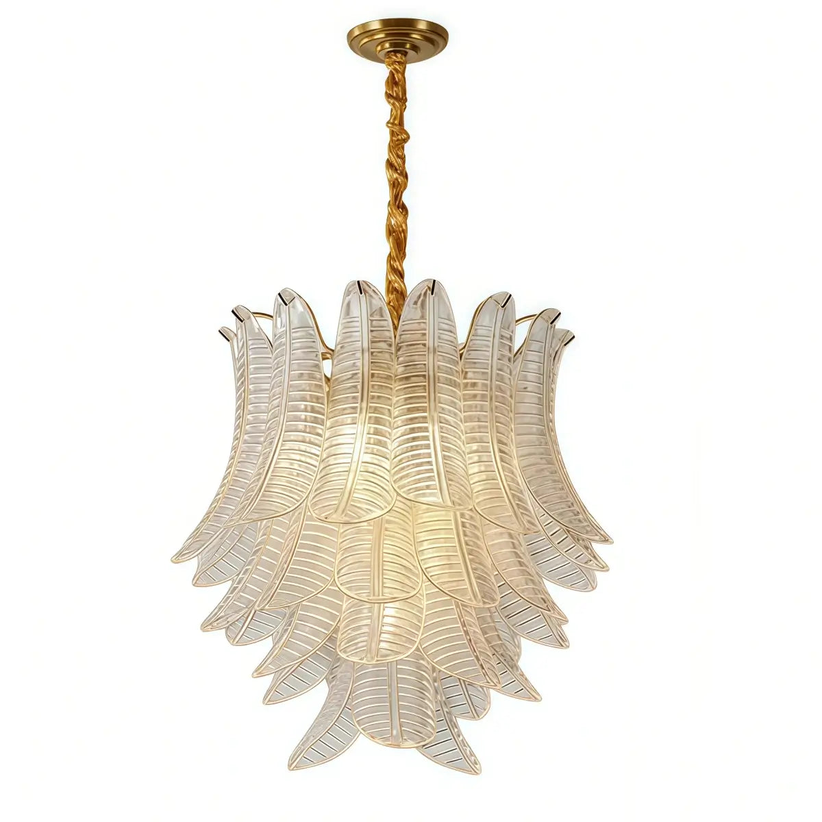 Excelis Luxury Sculptural Glass Leaf Chandelier -- Metal Frame for Dining Room