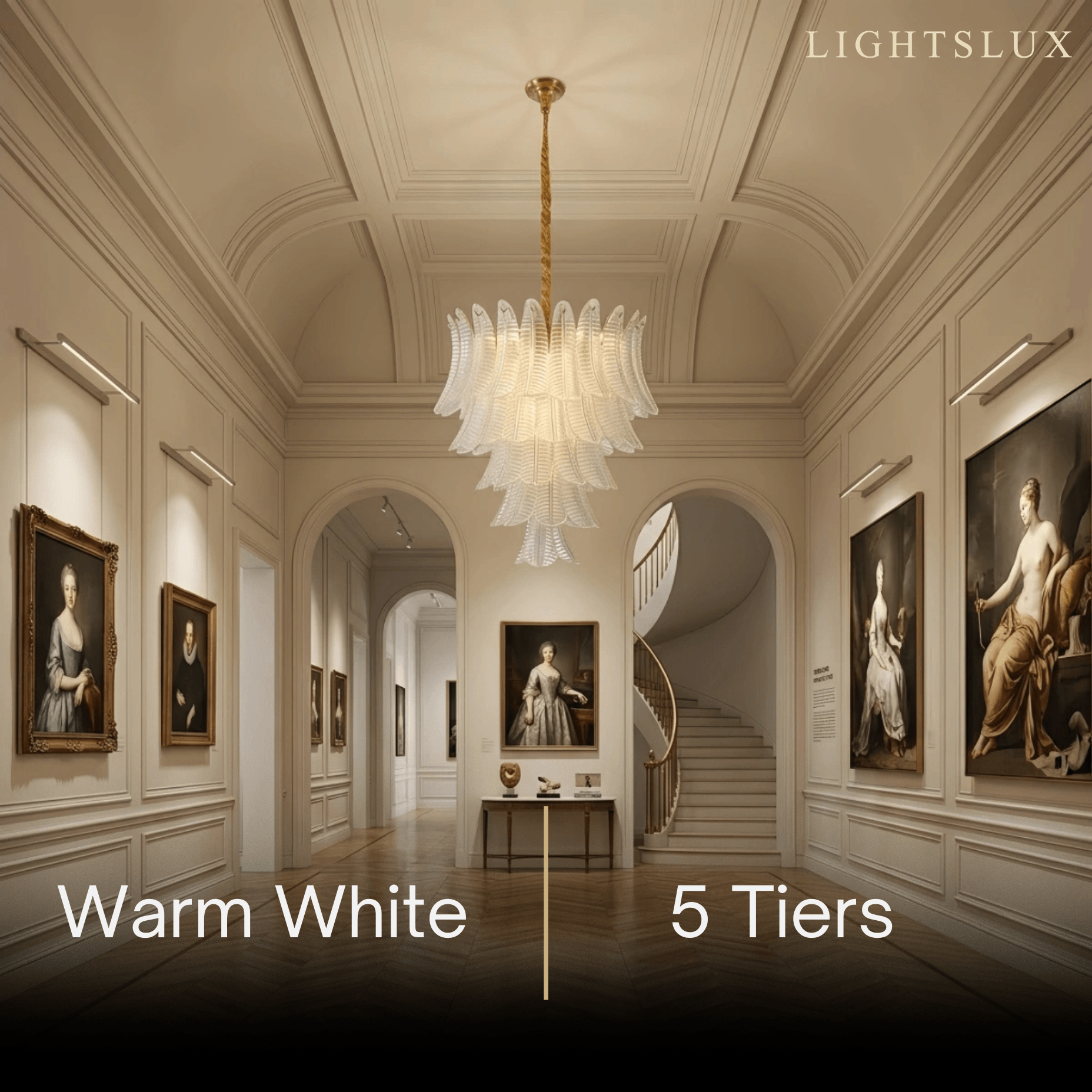 Excelis Luxury Sculptural 5 Tiers Glass Leaf Chandelier -- Metal Frame for Dining Room