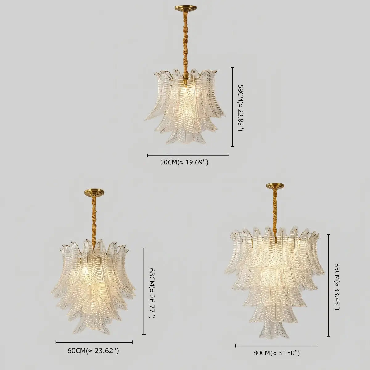 Excelis Luxury Sculptural Glass Leaf Chandelier -- Metal Frame for Dining Room Size