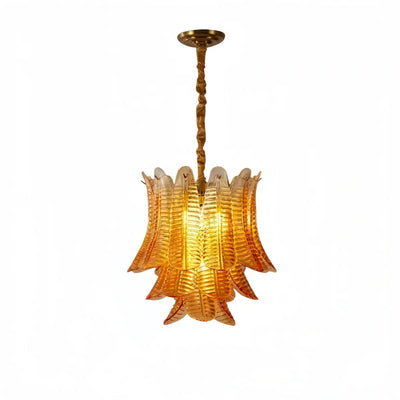 Excelis Luxury Glass Chandelier -- Amber Cascading Leaves for Dining Room