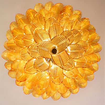 Excelis Luxury Glass Chandelier -- Amber Cascading Leaves for Dining Room Detail