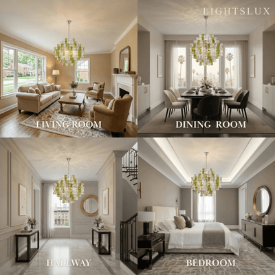 Excelis Luxury Glass Chandelier -- Clear & Green Hourglass Indoor
