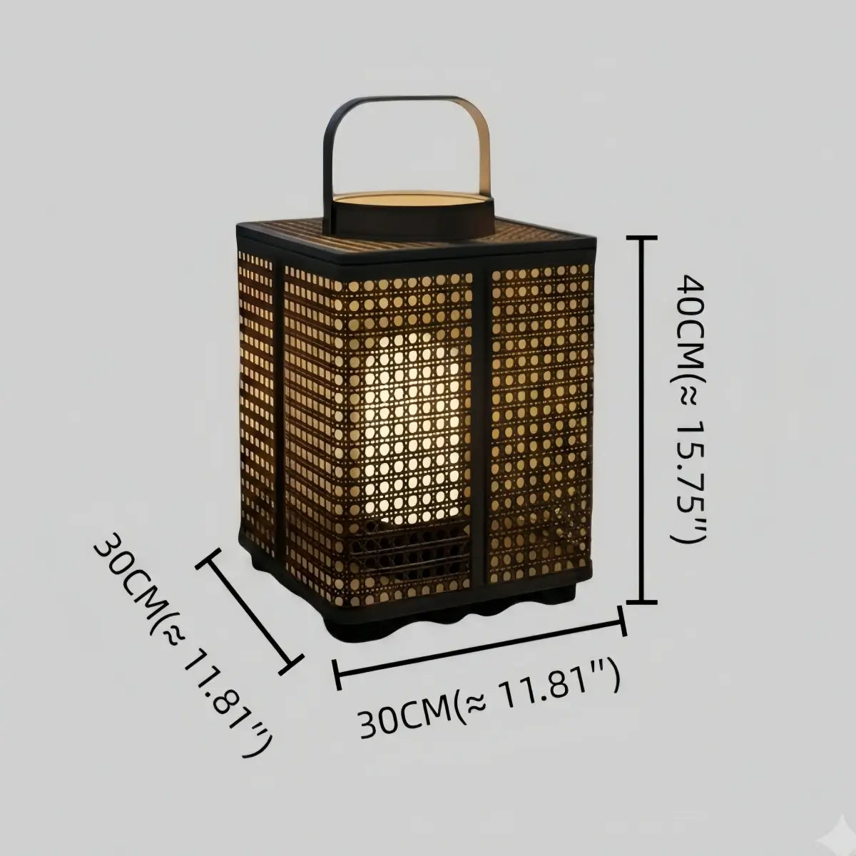 Bamburo Minimalist Outdoor Floor Lamp -- Metal & Rattan Beige for Garden Size