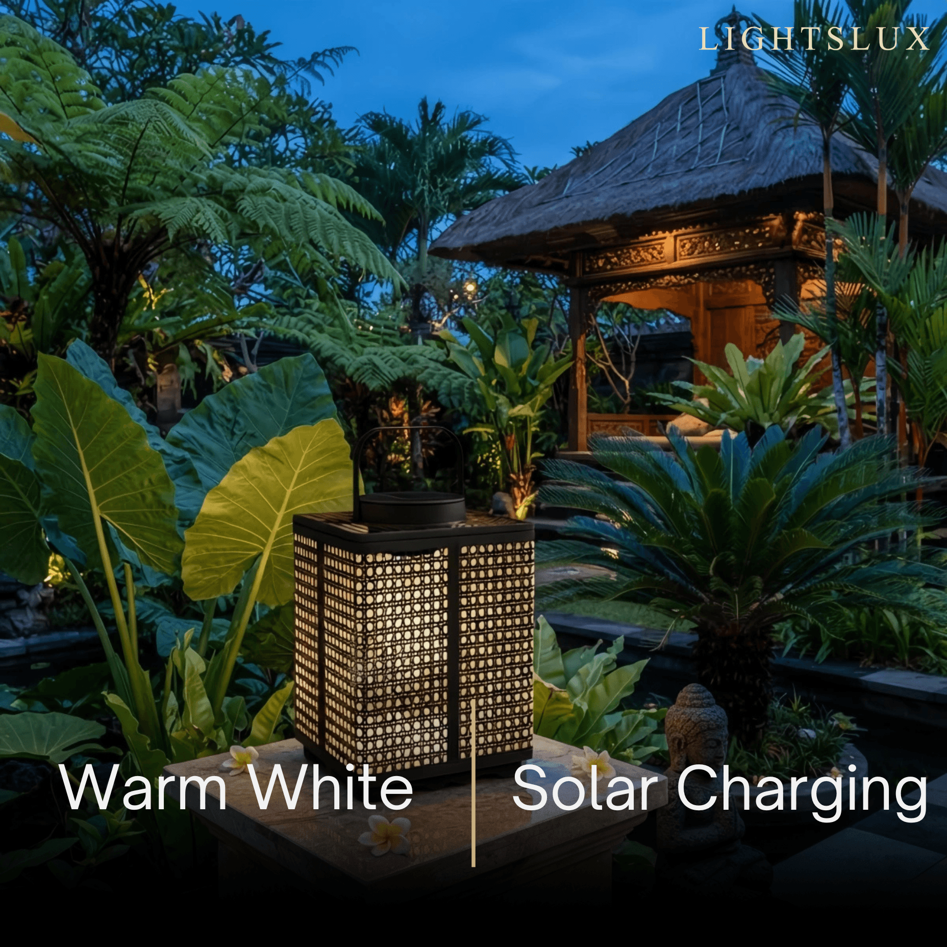 Bamburo Minimalist Outdoor Floor Lamp -- Metal & Rattan Solar
