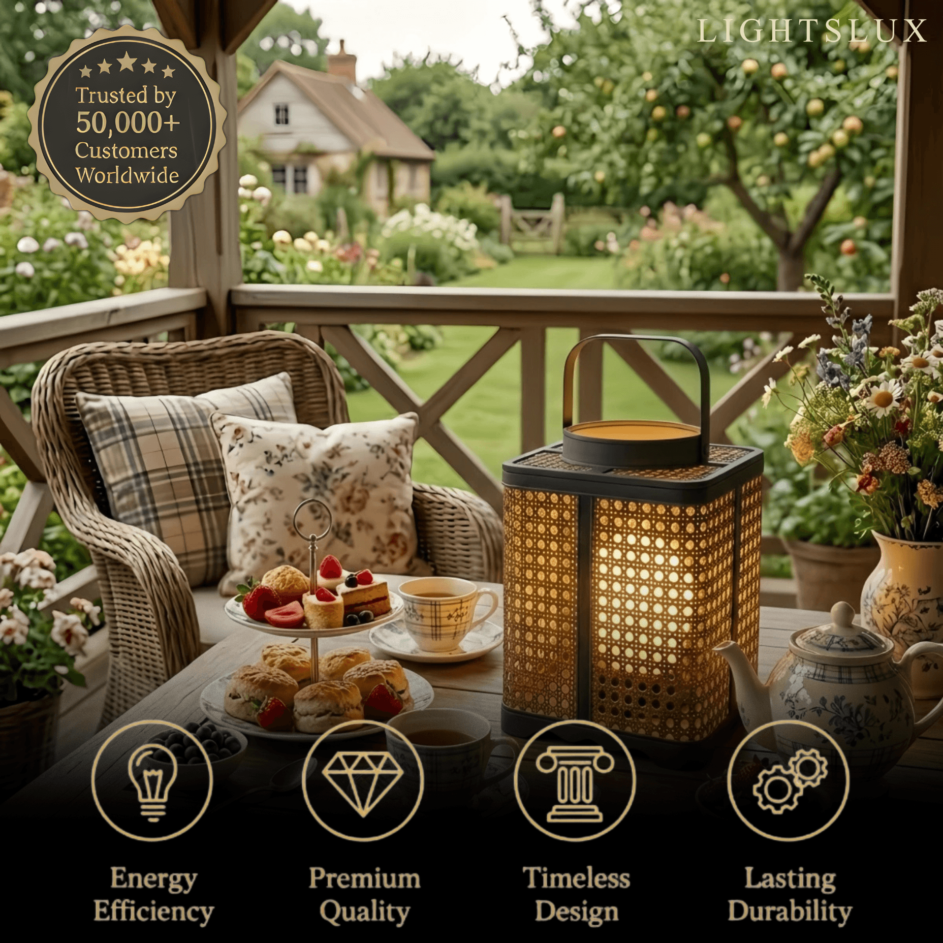 Bamburo Minimalist Outdoor Floor Lamp -- Metal & Rattan Beige for Garden