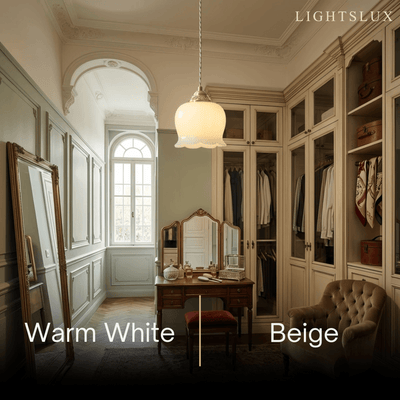 Crema Elegant Floral Pendant Lamp -- Brass & Resin Beige/White