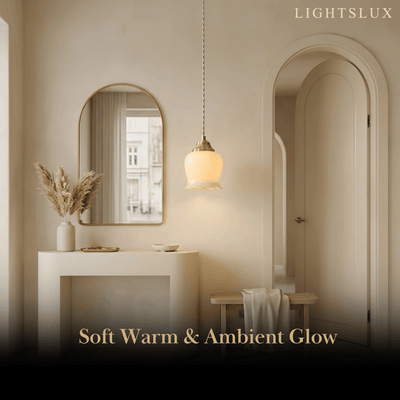 Crema Elegant Floral Pendant Lamp -- Brass & Resin Beige