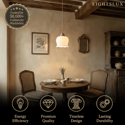 Crema Elegant Floral Pendant Lamp -- Brass & Resin Beige/White for Dining Room