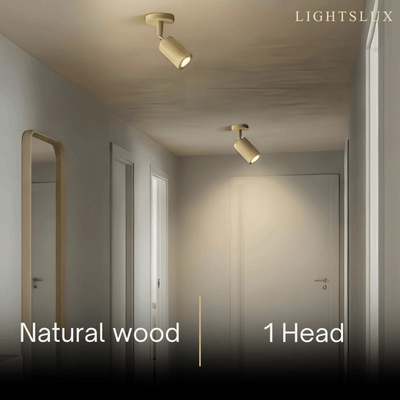 Zenno Modern Wood Track Lighting -- Adjustable Spotlights Walnut/Wood for Hallway