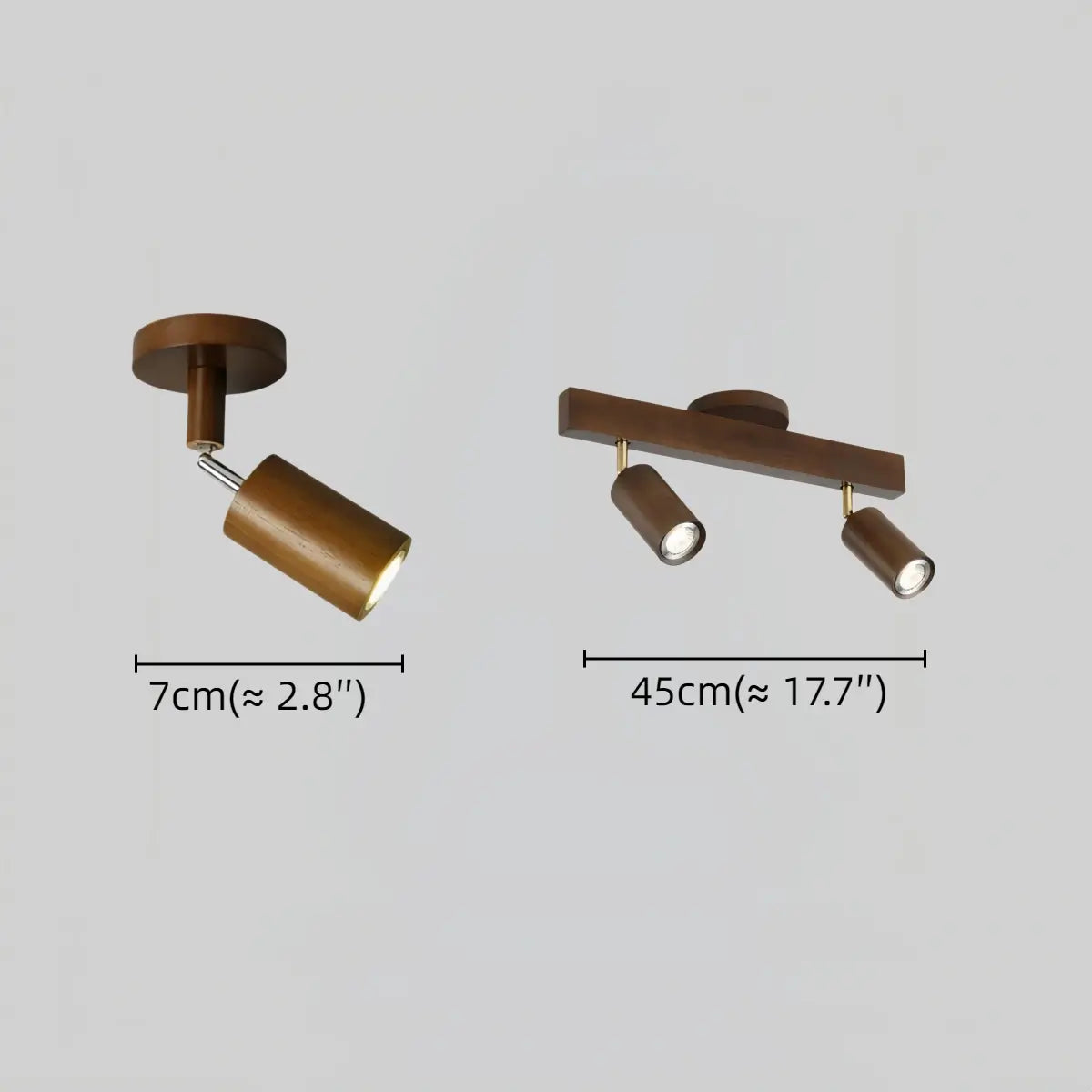 Zenno Modern Wood Track Lighting -- Adjustable Spotlights Walnut/Wood for Kitchen & Bar Size