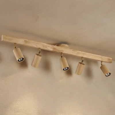Zenno Modern Wood Track Lighting -- Adjustable Spotlights Walnut/Wood for Kitchen & Bar