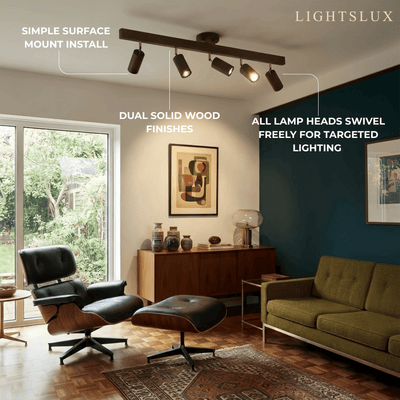 Zenno Modern Wood Track Lighting -- Adjustable Spotlights Walnut/Wood for Living room