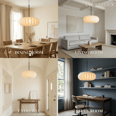 Crema Silk-Look Pumpkin Pendant Lamp cozy light for bedroom & dining