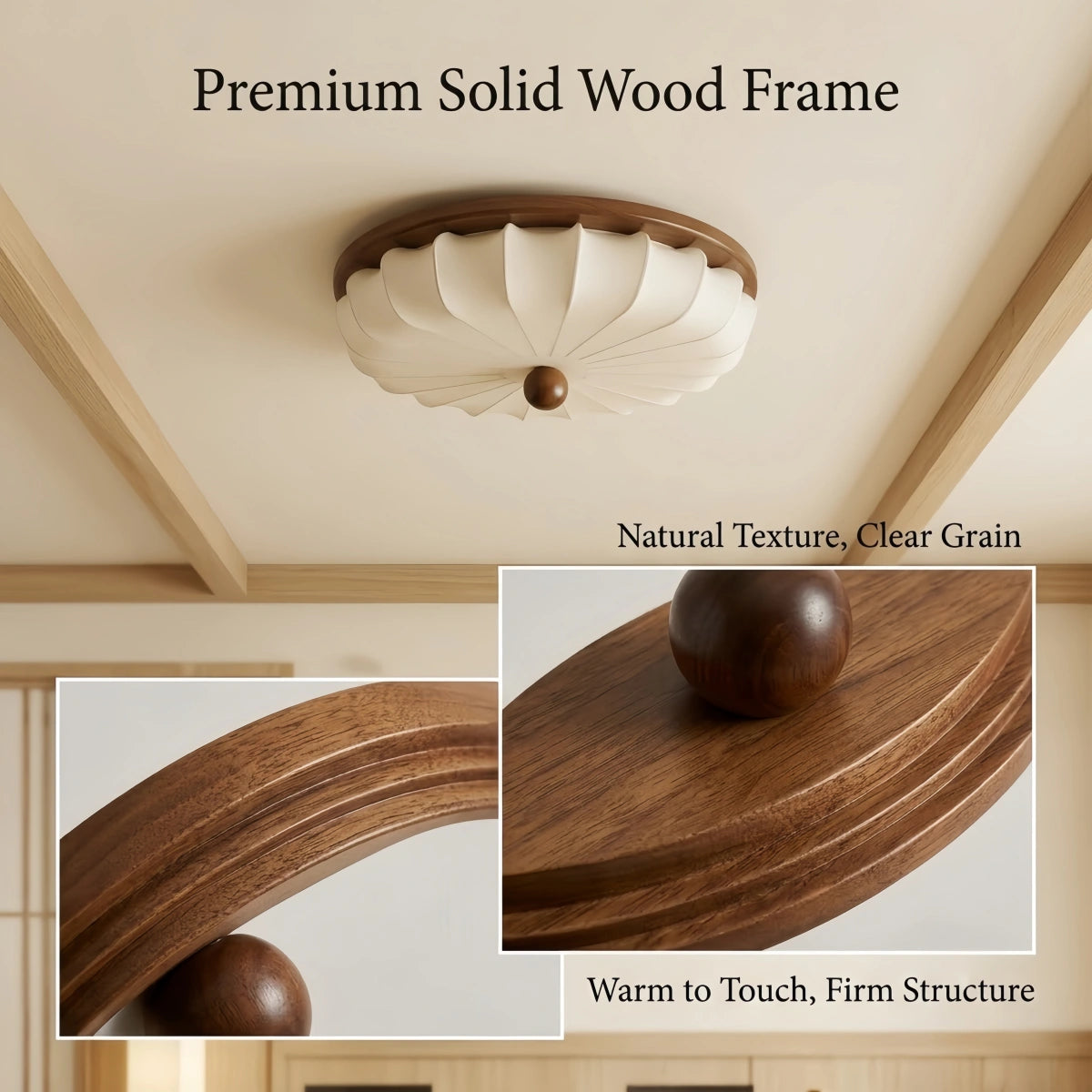 Retro Ceiling Light--Fabric & Wood for Bedroom