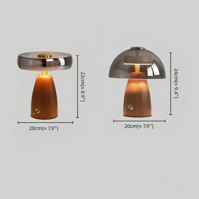 Vintage Table Lamp — Rubber wood & Smoked Glass for Bedroom Study Size